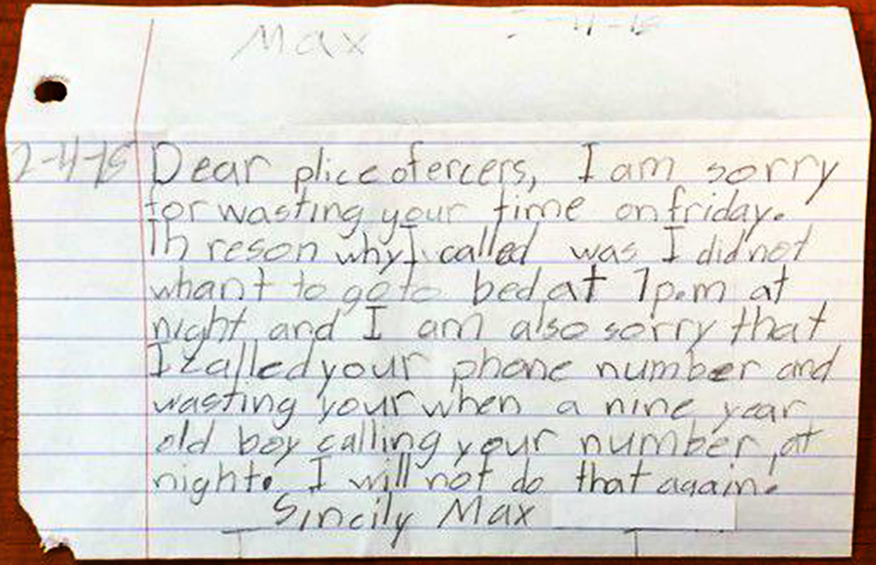 Boy, 9, called 911 because of early bedtime, then wrote apology to Madison police